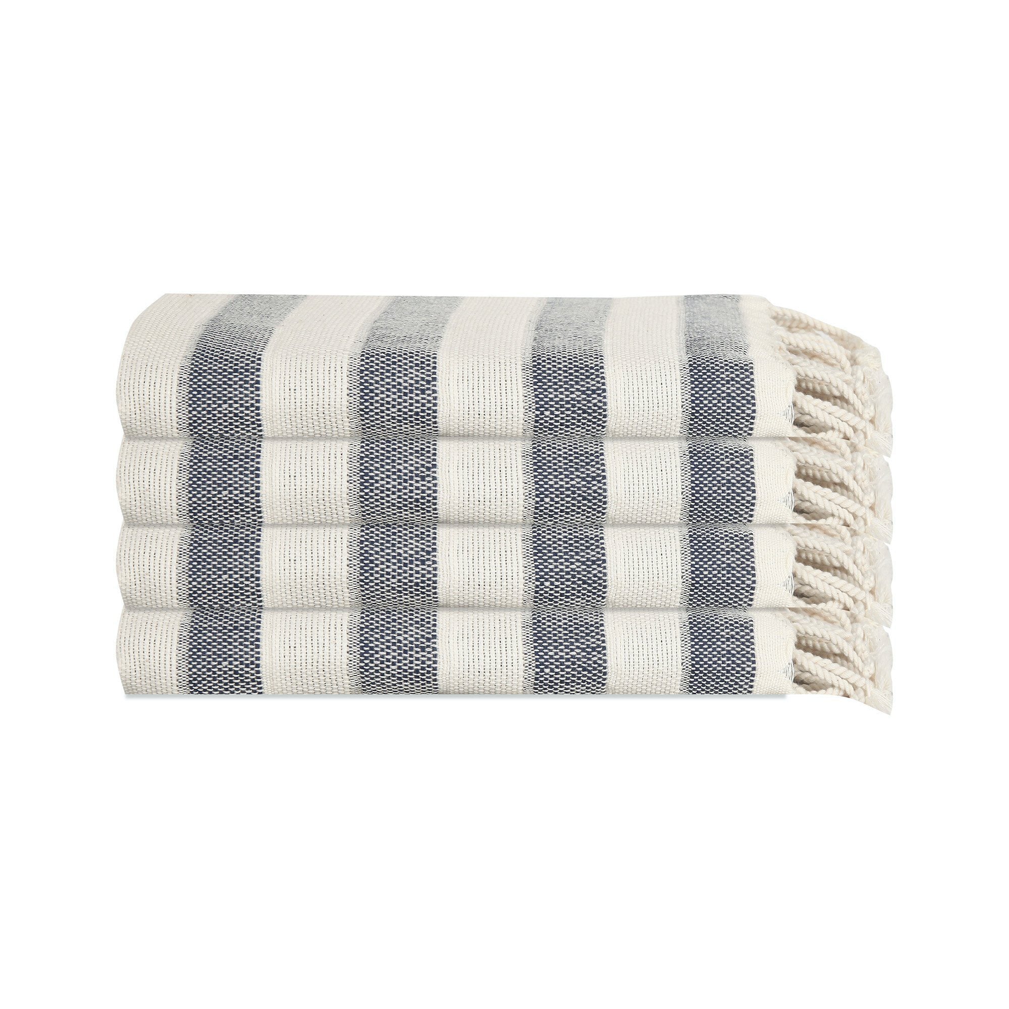 AVA KITCHEN TOWELS (3 ) OVERSIZED WHITE GRAY STRIPES 100% COTTON